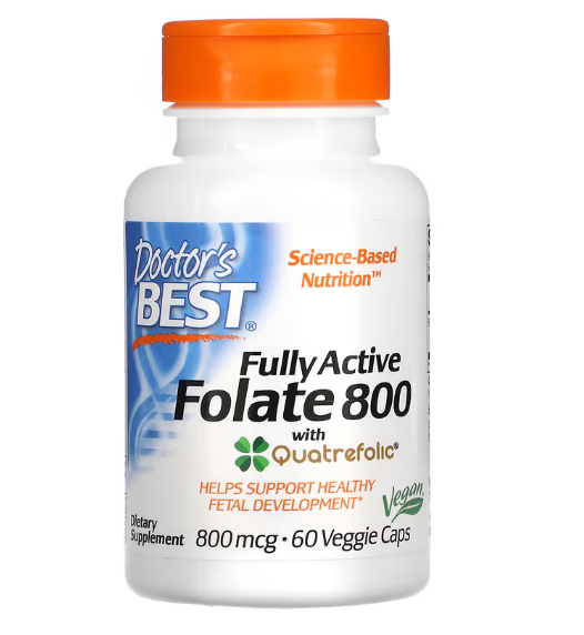 Doctor's Best, полностью активный фолат 800, 800 мкг, 60 вегетарианских капсул, фото 1