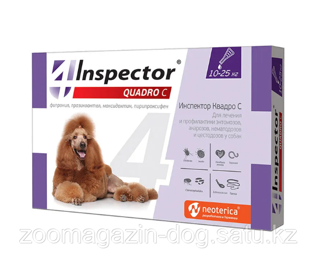 INSPECTOR QUADRO для собак 10-25кг капли от паразитов, 1 пипетка