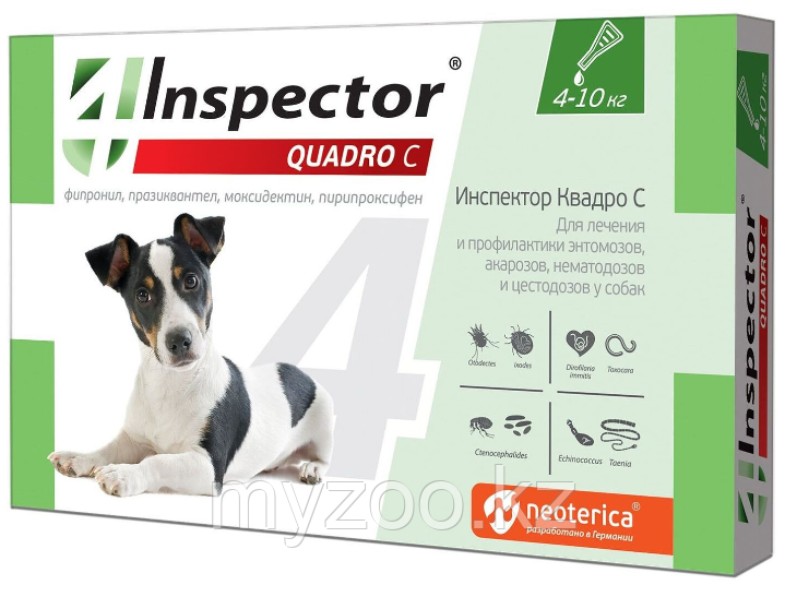 INSPECTOR QUADRO для собак 4-10кг капли от паразитов, 1 пипетка