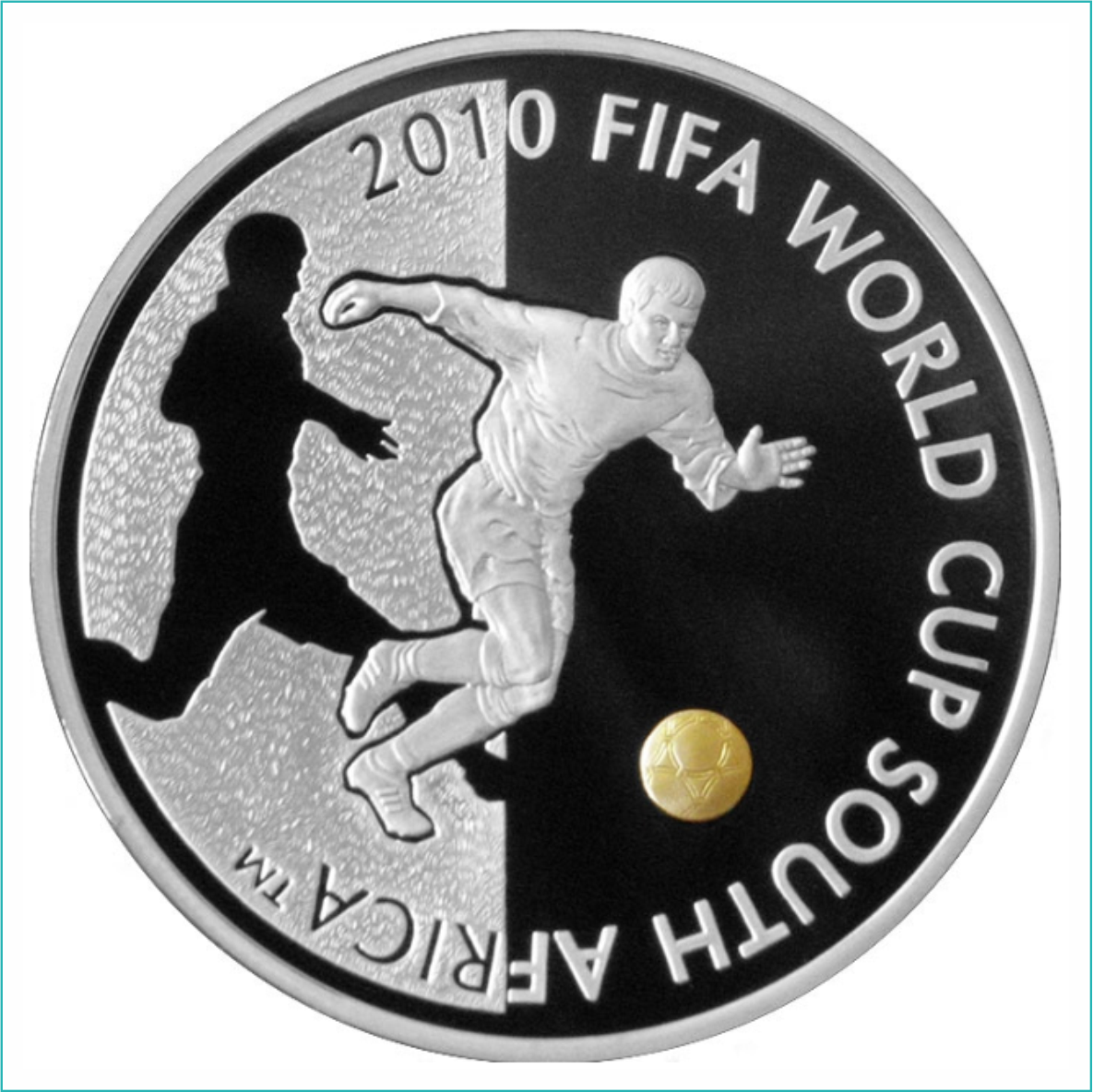 Монета «Чемпионат мира по футболу в ЮАР FIFA 2010» 100 тенге (Серебро 925 с позолотой) - фото 1 - id-p108037388