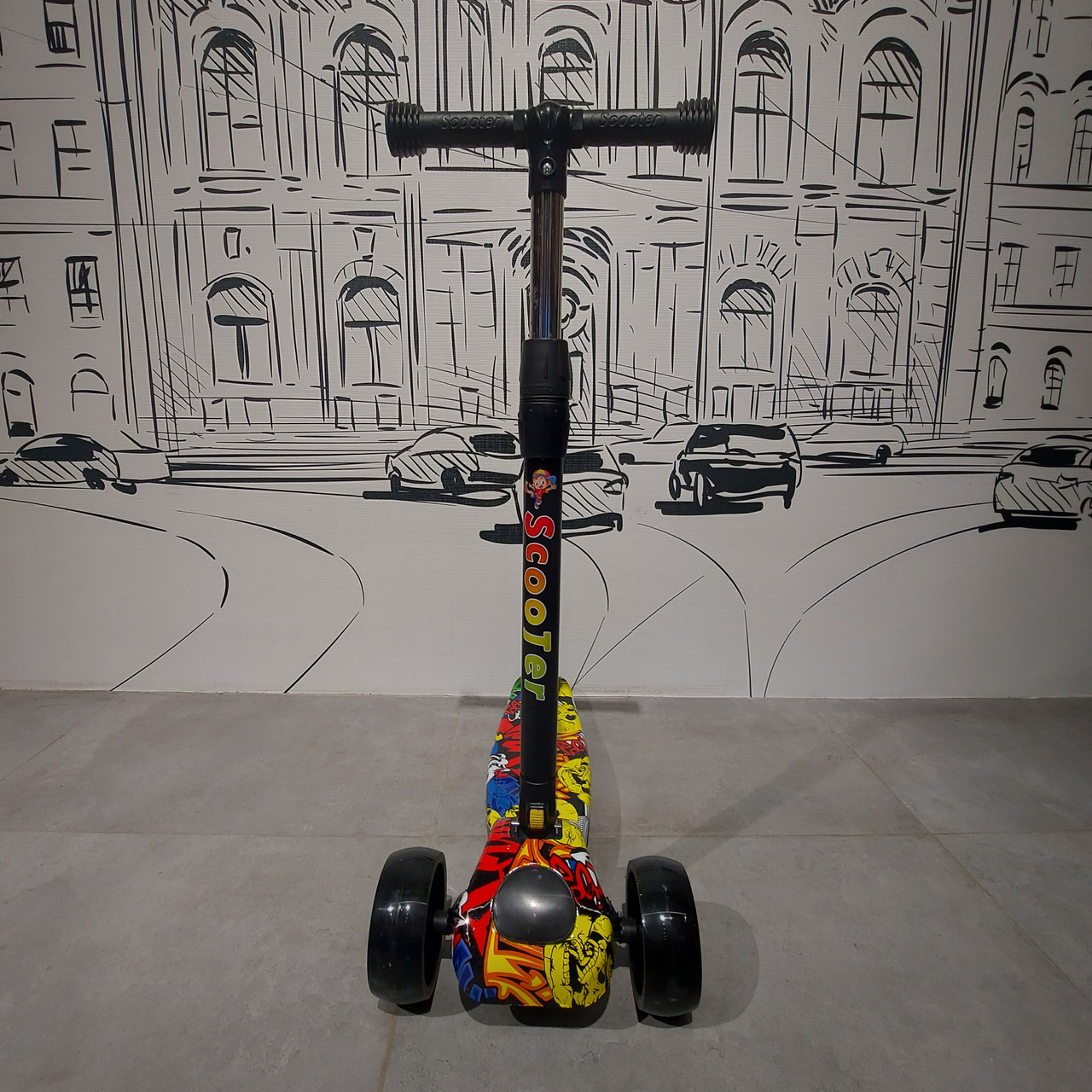 Складной Трехколесный детский самокат "Graffiti". Музыкальный с подсветкой. От 3 до 12 лет., фото 1