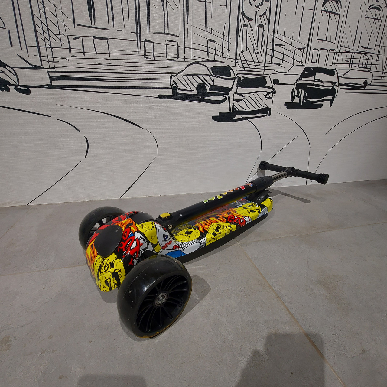 Складной Трехколесный детский самокат "Graffiti". Музыкальный с подсветкой. От 3 до 12 лет. - фото 3 - id-p108037722