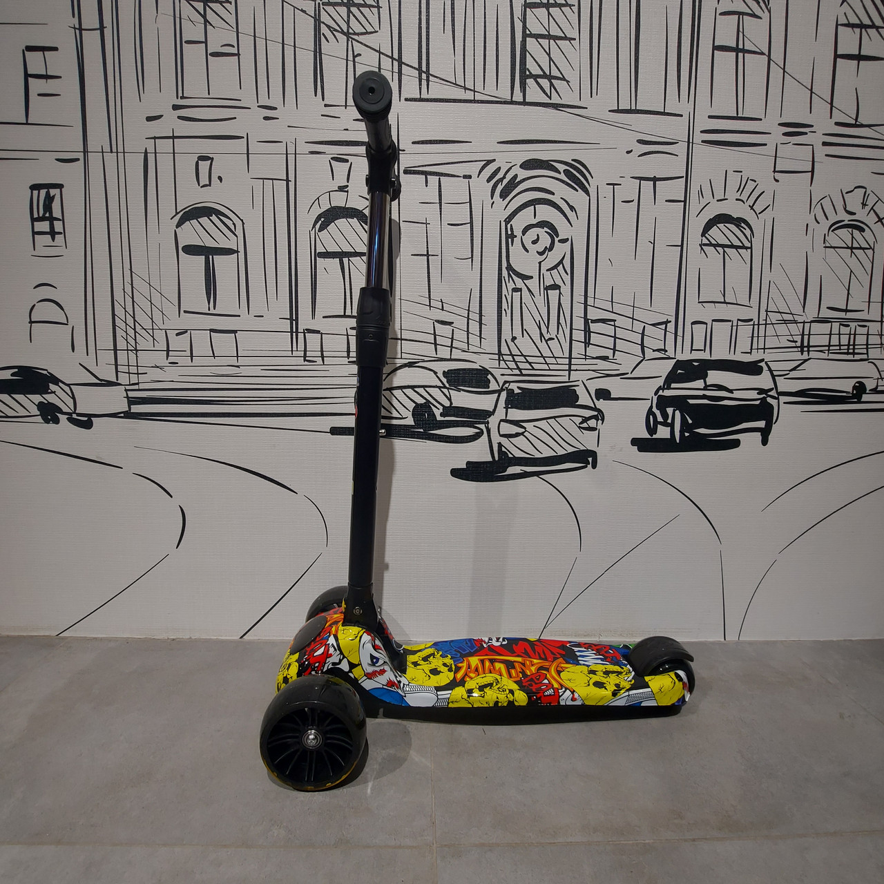 Складной Трехколесный детский самокат "Graffiti". Музыкальный с подсветкой. От 3 до 12 лет. - фото 6 - id-p108037722