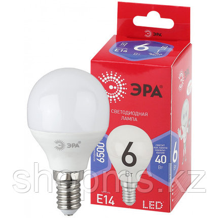 Лампочка светодиодная ЭРА RED LINE LED P45-6W-865-E14 R E14 / Е14 6Вт шар холодный дневной свет, фото 2