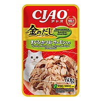 Влажный корм CIAO Kinnodashi для кошек Тунец Магуро и тунец Кацуо с сёмгой, паучи 60г