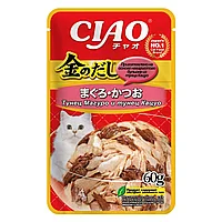 Влажный корм CIAO Kinnodashi для кошек Тунец Магуро и тунец Кацуо, паучи 60г