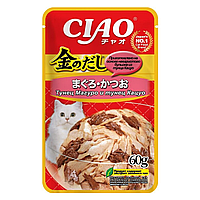 Влажный корм CIAO Kinnodashi для кошек Тунец Магуро и тунец Кацуо, паучи 60г