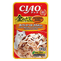 Влажный корм CIAO Kinnodashi для кошек Тунец Магуро и тунец Кацуо с куриным филе, паучи 60г