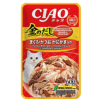 Влажный корм CIAO Kinnodashi для кошек Тунец Магуро и тунец Кацуо с крабом сурими, паучи 60г