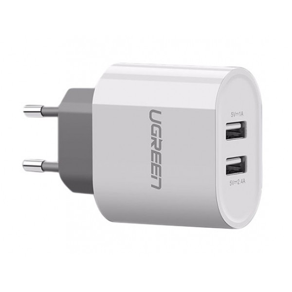 Адаптер Евровилка 220V на 2xUSB, 2.4A/5V, 17W (20384) UGREEN - фото 2 - id-p106438975