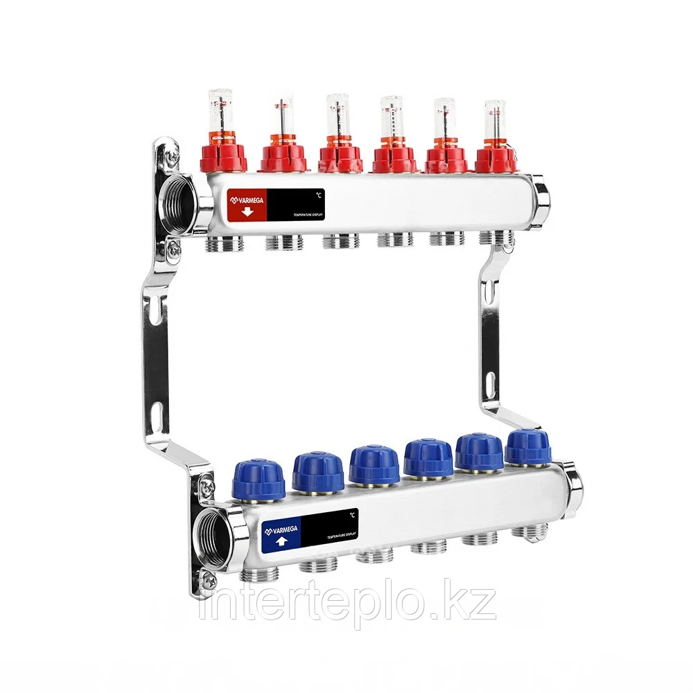 Коллекторная группа VARMEGA 1" 6х3/4"EK, нержавейка с расходомерами и регулирующими клапанами