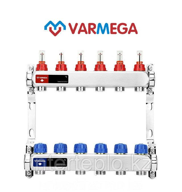 Коллекторная группа VARMEGA 1" 6х3/4"EK, нержавейка с расходомерами и регулирующими клапанами