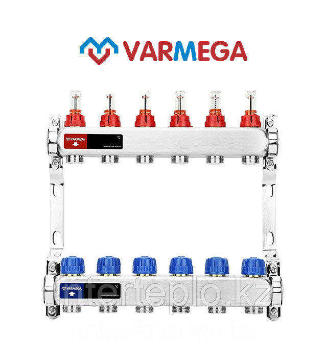 Коллекторная группа VARMEGA 1" 6х3/4"EK, нержавейка с расходомерами и регулирующими клапанами, фото 1