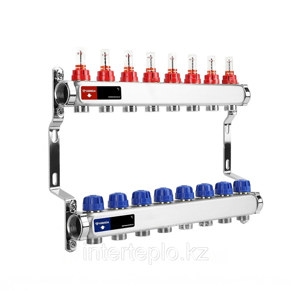 Коллекторная группа VARMEGA 1" 8х3/4"EK, нержавейка с расходомерами и регулирующими клапанами