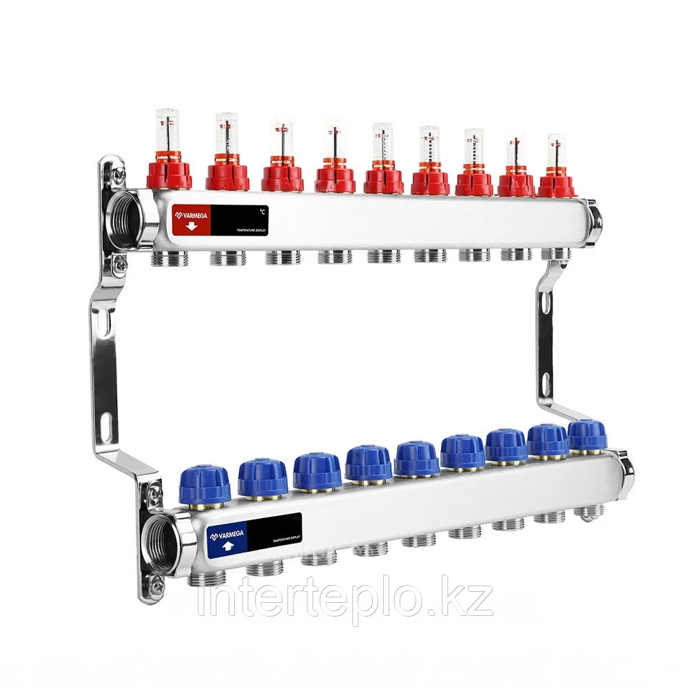 Коллекторная группа VARMEGA 1" 9х3/4"EK, нержавейка с расходомерами и регулирующими клапанами