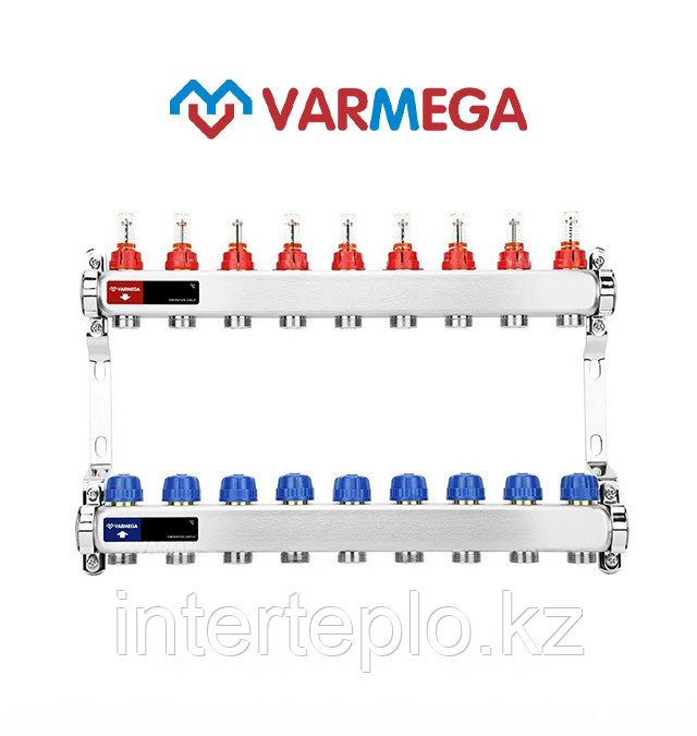 Коллекторная группа VARMEGA 1" 9х3/4"EK, нержавейка с расходомерами и регулирующими клапанами