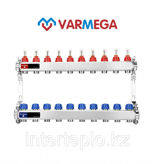 Коллекторная группа VARMEGA 1" 12х3/4"EK, нержавейка с расходомерами и регулирующими клапанами