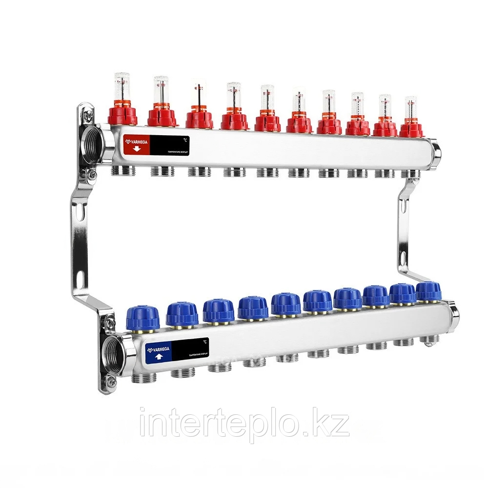 Коллекторная группа VARMEGA 1" 12х3/4"EK, нержавейка с расходомерами и регулирующими клапанами