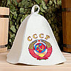 Набор для бани и сауны 5 в 1 (сумка,шапка,варежка,коврик,мочалка),с принтом "СССР" , белый, фото 4