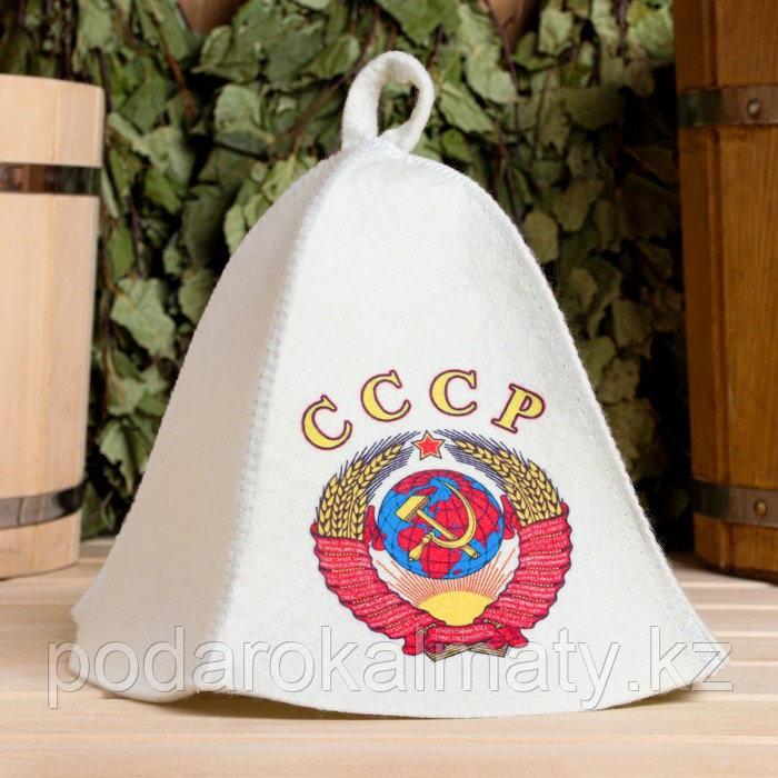 Набор для бани и сауны 5 в 1 (сумка,шапка,варежка,коврик,мочалка),с принтом "СССР" , белый - фото 4 - id-p105435733