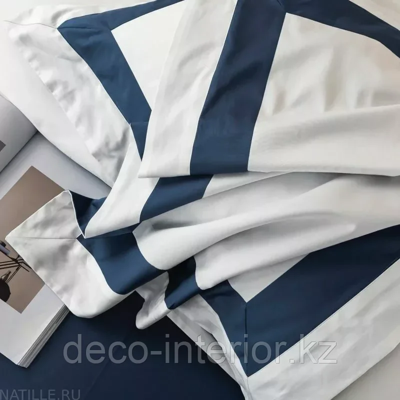 Комплект сатинового постельного белья однотонный с контрастной простынью и отворотом пододеяльника - фото 3 - id-p100391237