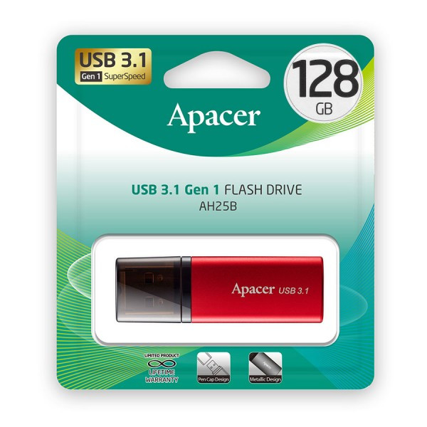 USB-накопитель, Apacer, AH25B, AP128GAH25BR-1, 128GB, USB 3.1, Красный - фото 1 - id-p105506182