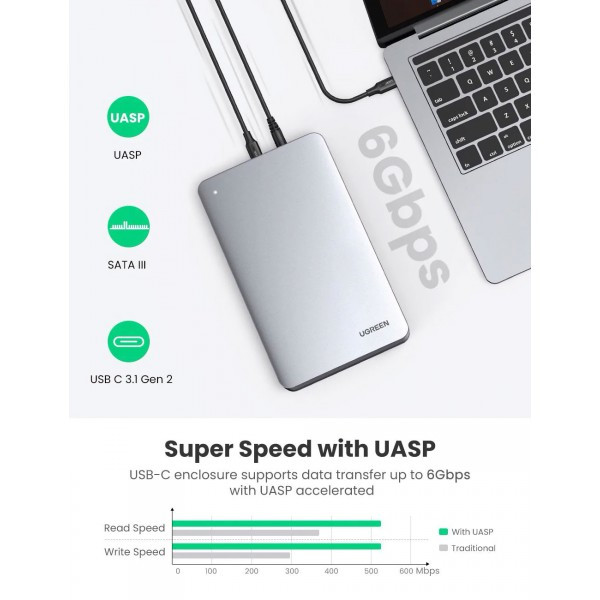 Корпус внешнего жесткого диска USB 3.0 SATA 3.5" (70798) UGREEN - фото 3 - id-p105506220