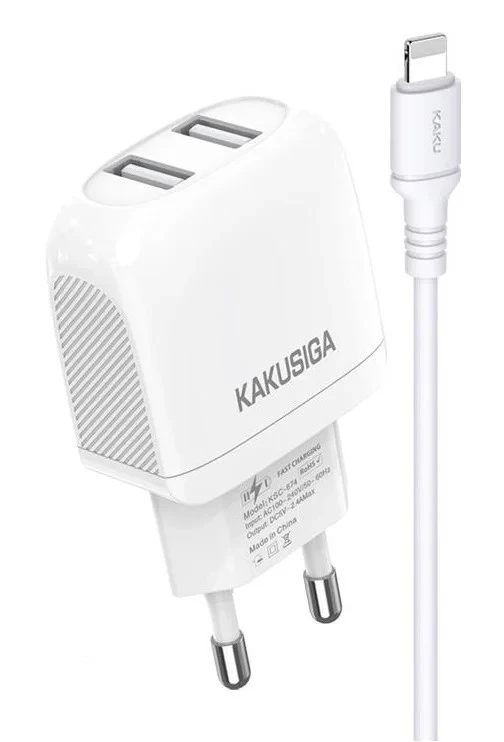 Зарядное устройство KAKU KSC-694 lightning 2,4A 2USB White 1м - фото 1 - id-p97885614