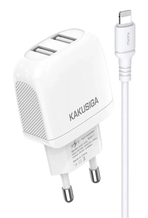 Зарядное устройство KAKU KSC-694 lightning 2,4A 2USB White 1м