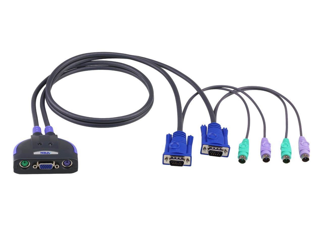 2-портовый, PS/2, VGA, кабельный КВМ-коммутатор (0.9м) CS62S ATEN