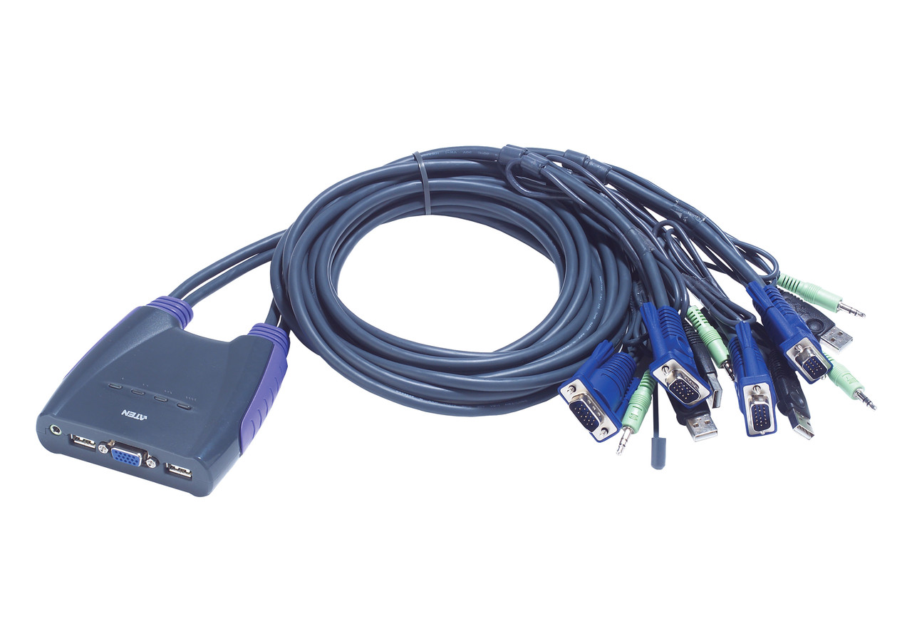4-портовый, USB, VGA, аудио, кабельный KVM-переключатель (0.9м,1.2м) CS64US ATEN - фото 1 - id-p108078780