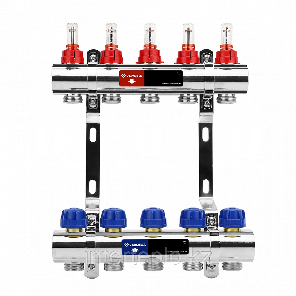 Коллекторная группа VARMEGA 1" 2x3/4"EK, с расходомерами и регулирующими клапанами (латунь) - фото 2 - id-p108056272