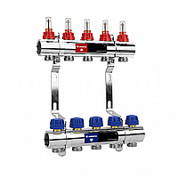 Коллекторная группа VARMEGA 1" 4x3/4"EK, с расходомерами и регулирующими клапанами (латунь)