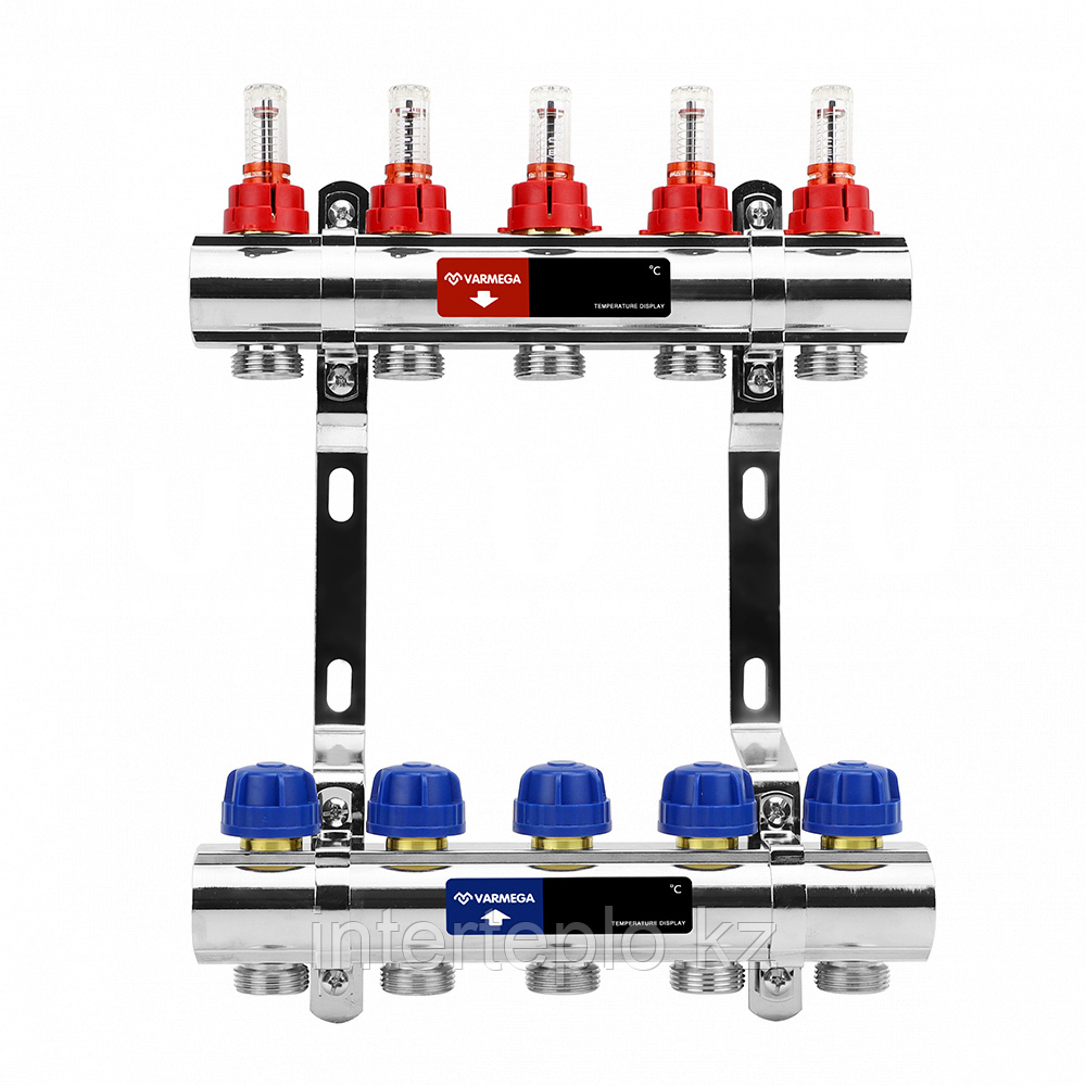 Распределительный коллектор Varmega 1" 2x3/4"EK, с балансировочными и термостатическими вентилями (латунь) - фото 2 - id-p108057230