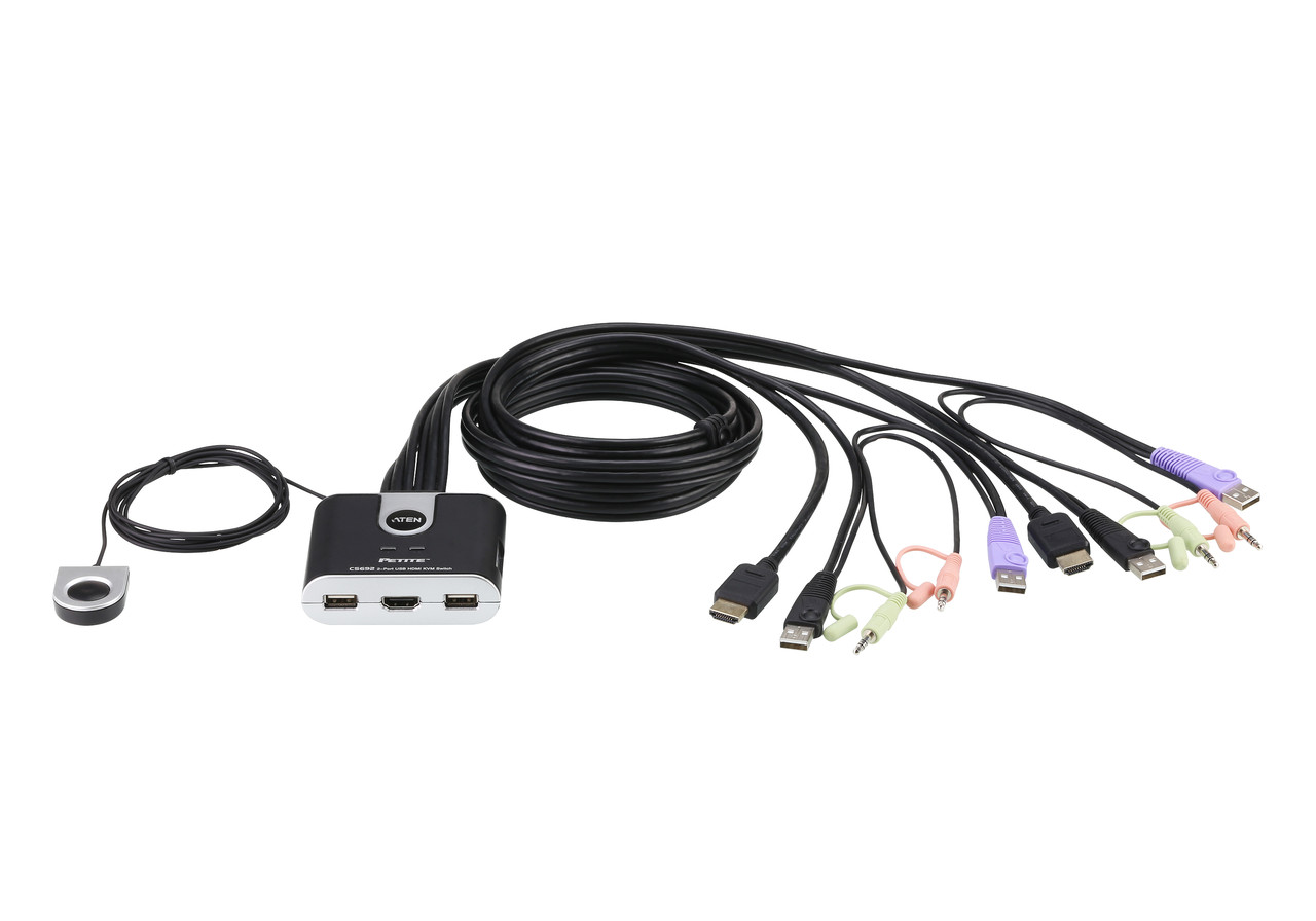 2-портовый, USB, HDMI, аудио, кабельный KVM-переключатель с пультом удаленного переключения порта CS692 ATEN