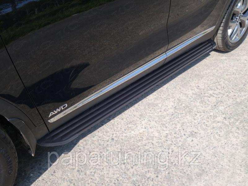 Пороги алюминиевые Slim Line Black 1820 мм ТСС для Kia Sorento Prime 2018- - фото 1 - id-p108009060