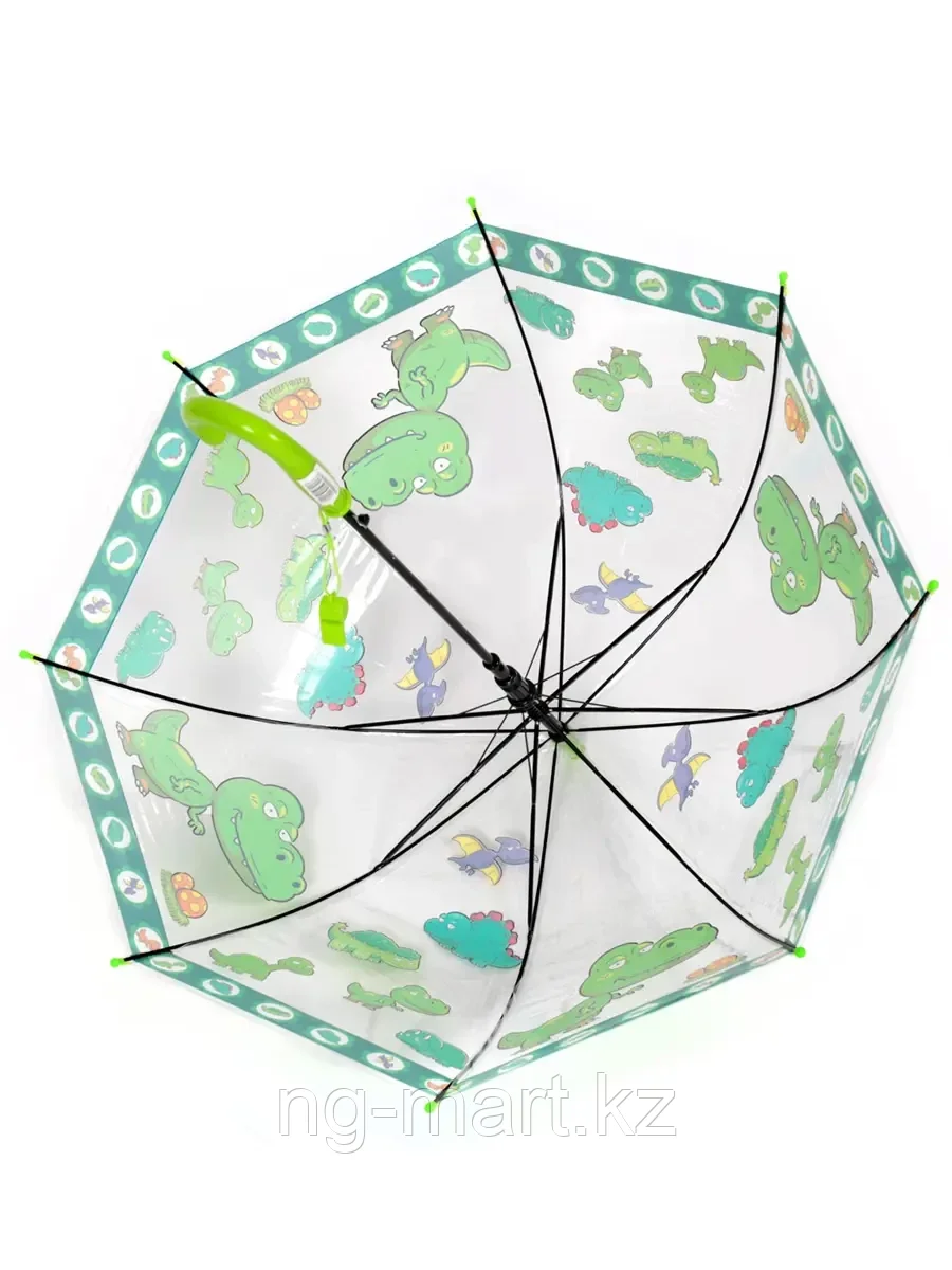 Зонтик прозрачный с динозаврами 058-57-2 зеленый - фото 3 - id-p108085009