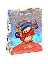 Пакет новогодний 24х18х8см Мишка и снегири YM-180