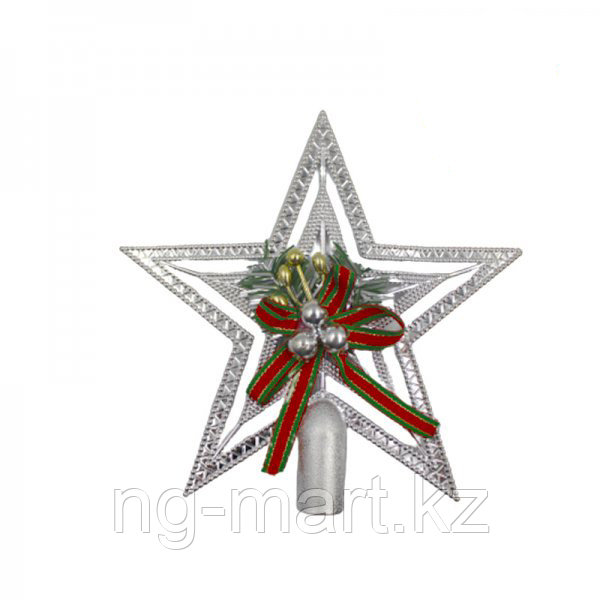 Новогодняя верхушка звезда с бантиком 19 см (серебристая) - фото 1 - id-p108086958