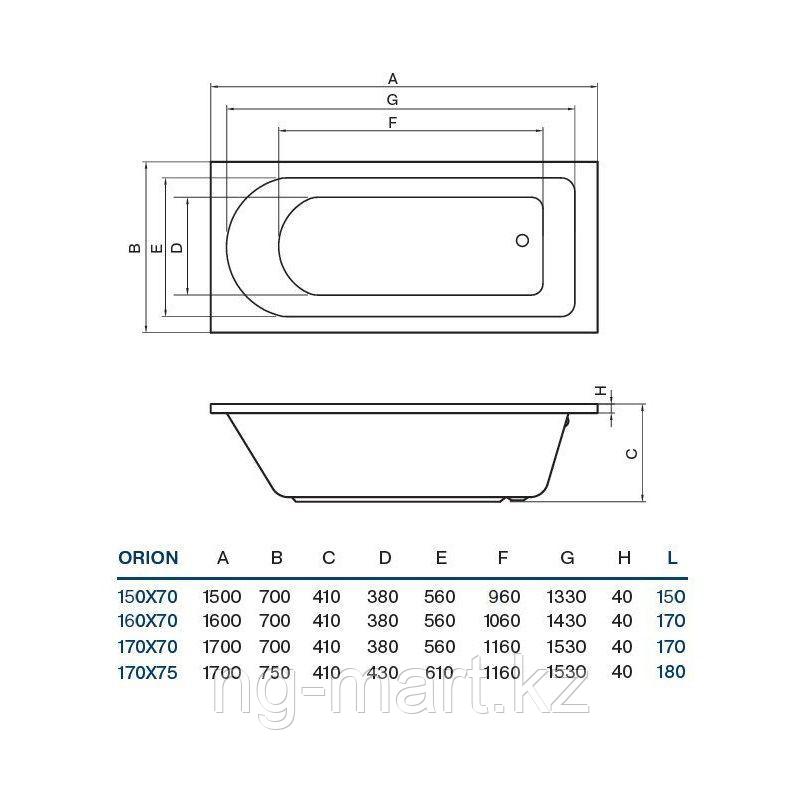 Ванна Koller Pool Orion 170х70 акрил - фото 3 - id-p108088438