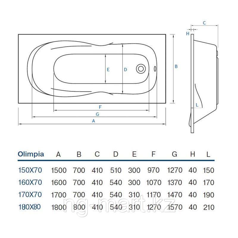 Ванна Koller Pool OLimpia 180x80 акрил - фото 5 - id-p108088457