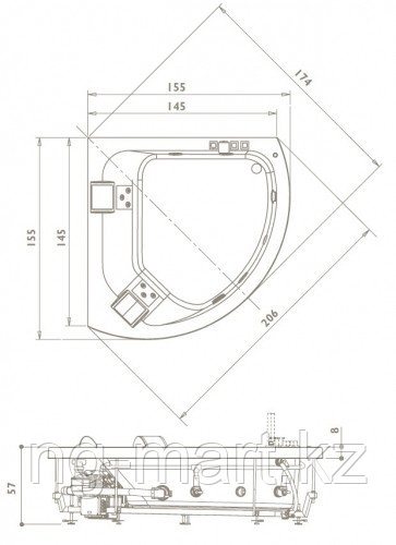 Ванна гидромассажная Jacuzzi Aquasoul Corner 155 х 155 см, HYDRO BASE, угловая - фото 2 - id-p108089591