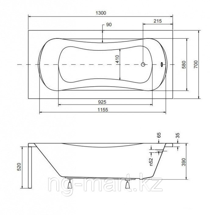 Ванна акриловая Besco Aria Plus WAA-130-PU, с 2-мя ручками, 130 х 70 см - фото 3 - id-p108089608