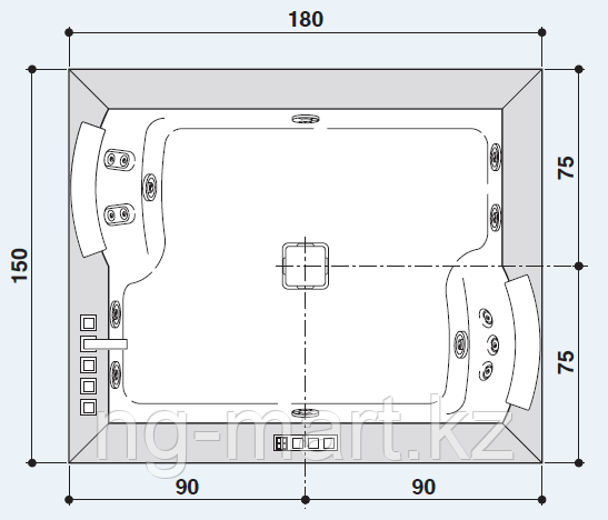 Ванна гидромассажная Jacuzzi AURA PLUS TOP 180 х 150 см, версия с отделкой из камня - фото 3 - id-p108089621