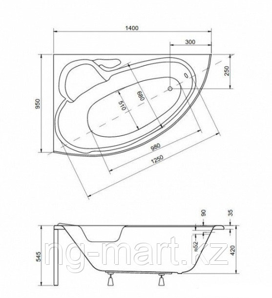 Ванна акриловая Besco Finezja Nova 140 L/R WAF-140-NL/WAF-140-NP, 140 х 95 см - фото 3 - id-p108089653