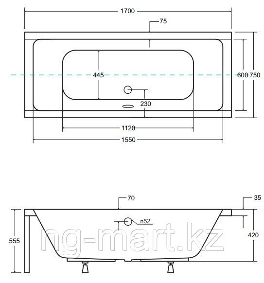 Ванна акриловая Besco Quadro WAQ-170-PK, 170 х 75 см - фото 3 - id-p108089685