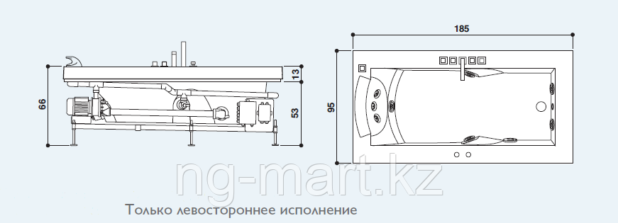 Ванна гидромассажная Jacuzzi AURA UNO CORIAN, 185 х 95 х 66 см - фото 2 - id-p108089690