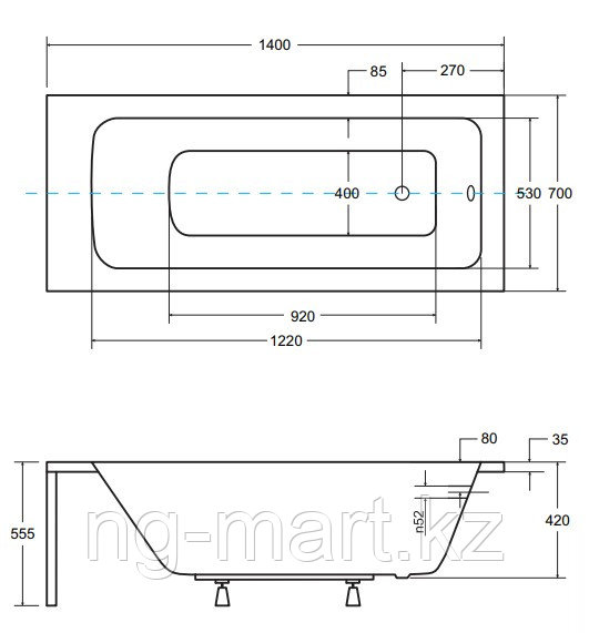 Ванна акриловая Besco Talia WAT-140-PK, 140 х 70 см - фото 3 - id-p108089698