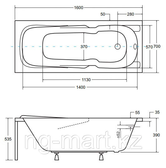 Ванна акриловая Besco Majka Nova WAM-160-PK, 160 х 70 см - фото 3 - id-p108089701