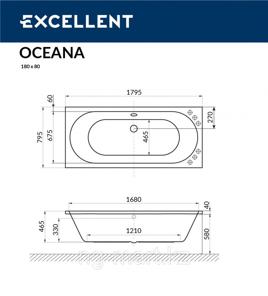 Ванна акриловая Excellent OCEANA 180 x 80, WAEX.OCE18WH - фото 4 - id-p108089710